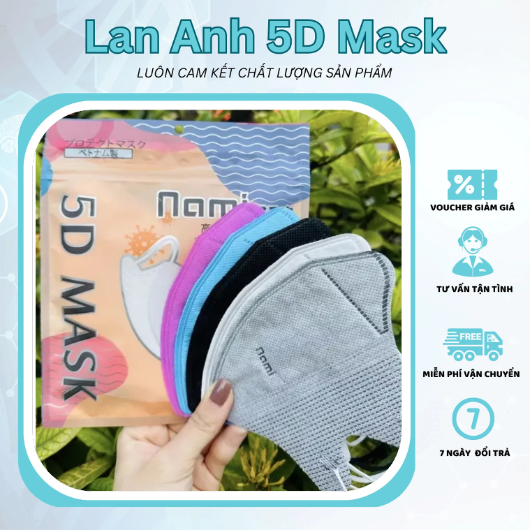 Khẩu Trang 5D NAMI Kháng Khuẩn, Ngừa Bụi - Khẩu Trang Y Tế Thiết Kế Ôm Sát, Dễ Thở, Không Lem Son