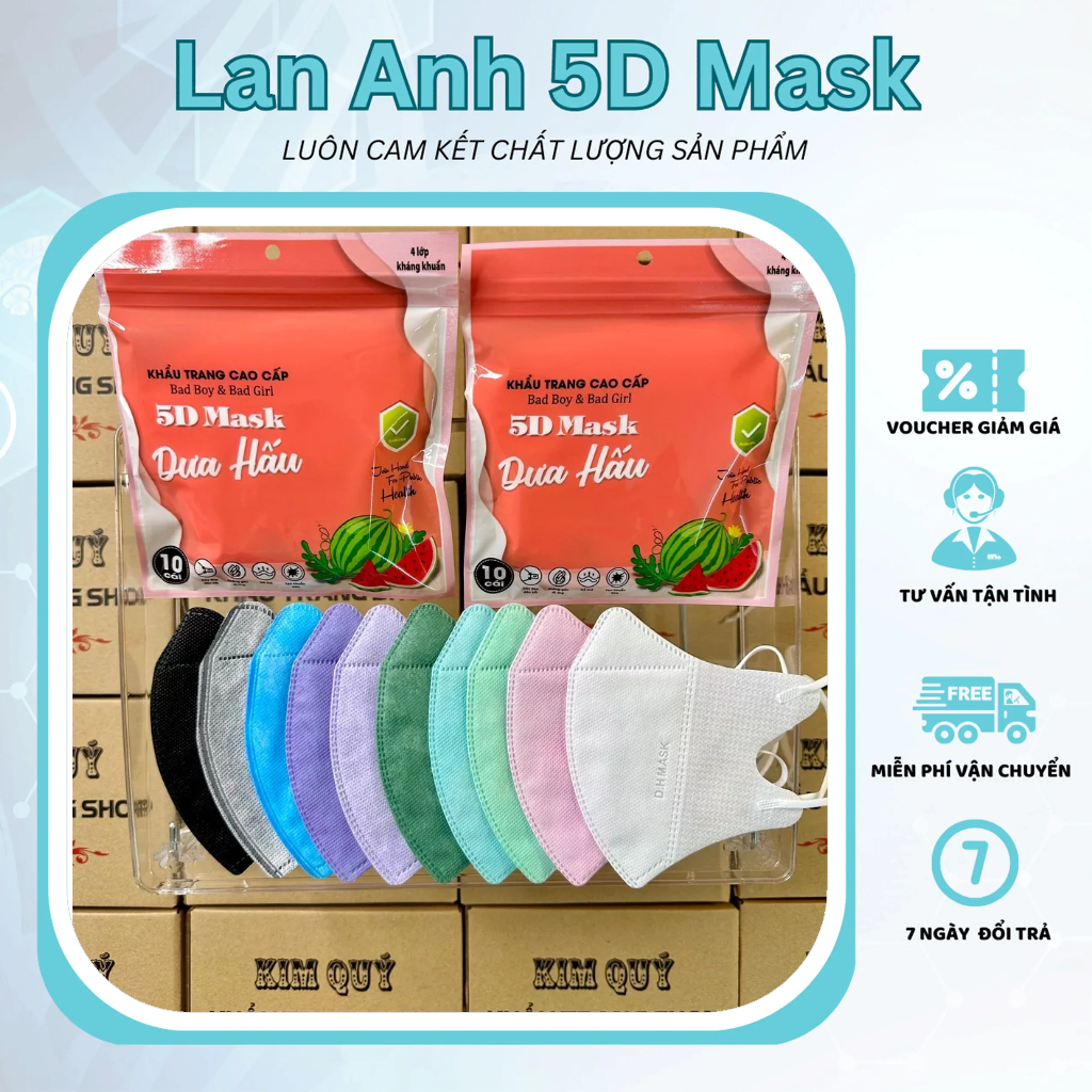 Khẩu Trang 5D DƯA HẤU Thon Gọn Mặt, Không Lem Son - Khẩu Trang 4 Lớp Dày Dặn, Chống Tia UV