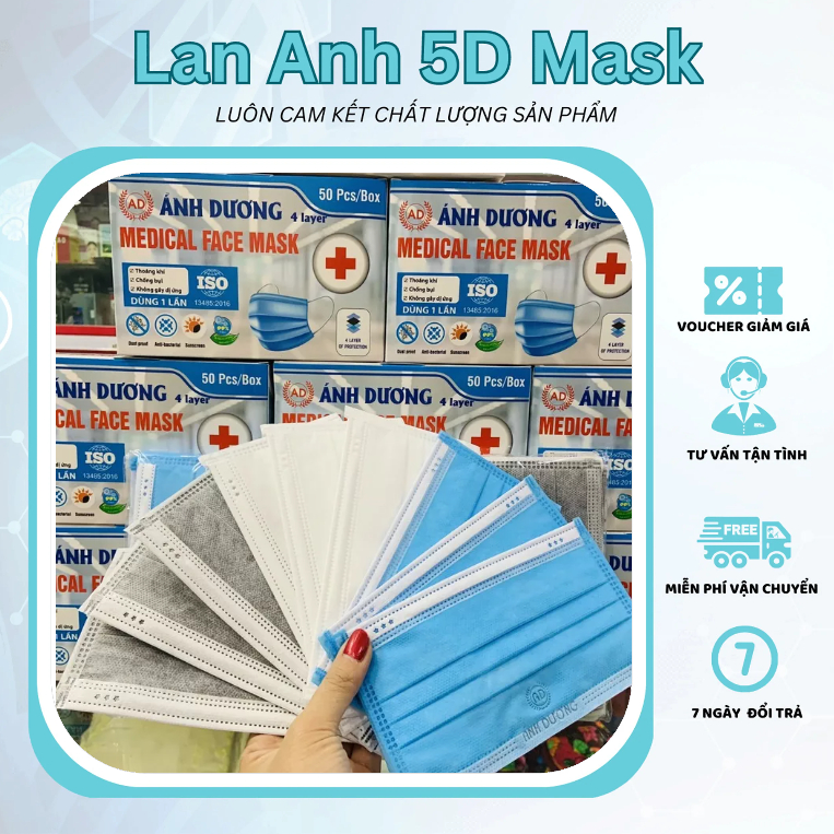3 Hộp Khẩu Trang Y Tế 4 Lớp Ánh Dương - Khẩu Trang Đạt Tiêu Chuẩn Bộ Y Tế, Ngăn Ngừa Khói Bụi Vi Khuẩn