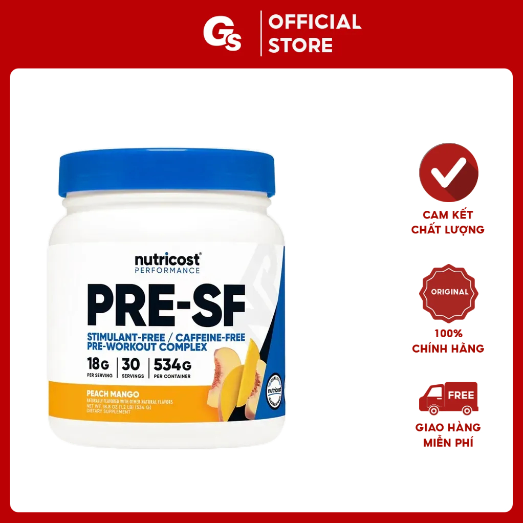 Bột tăng sức mạnh, sức bền cơ bắp Nutricost Stim-Free Pre-Workout Powder, 30 Servings nhập khẩu Mỹ phân phối Gymstore