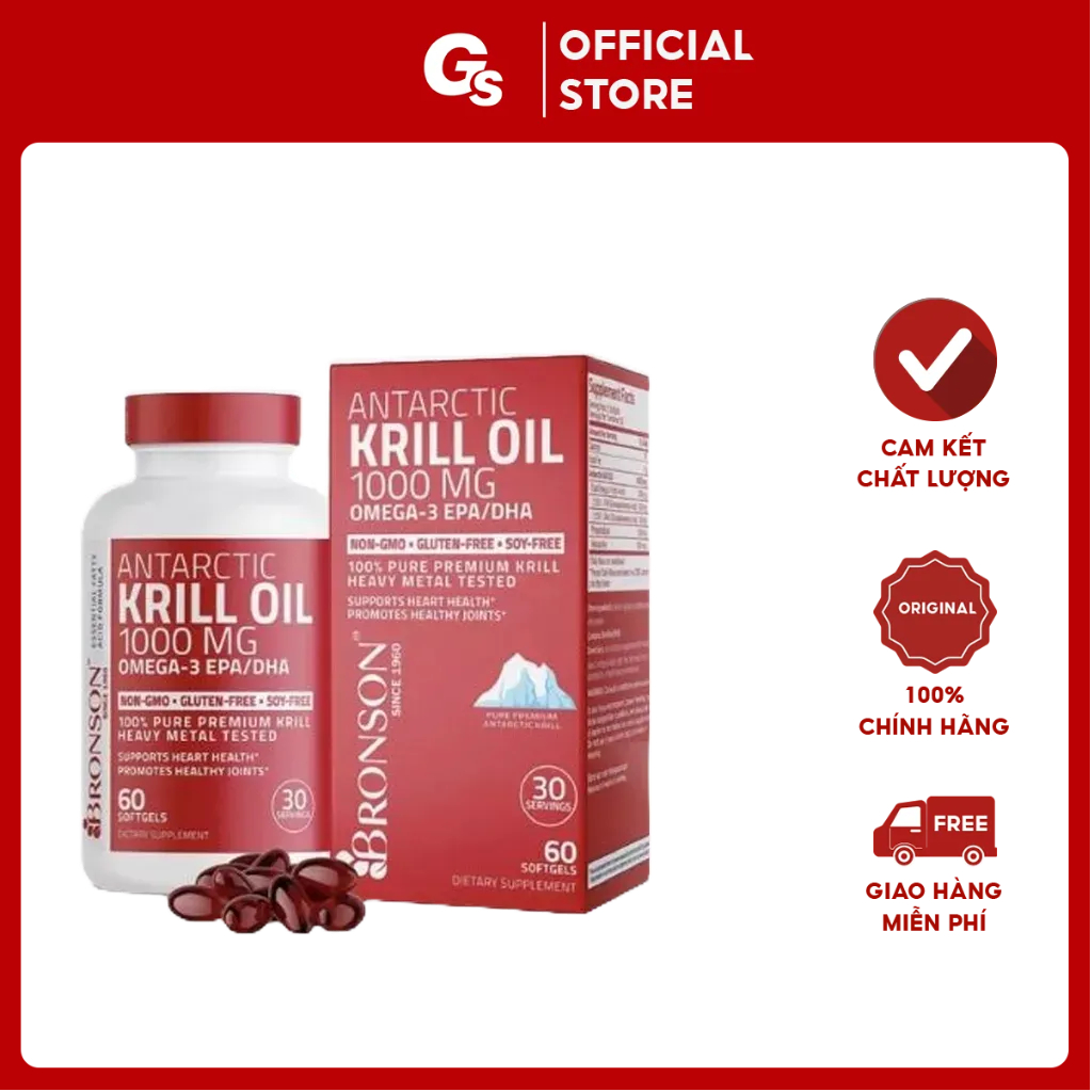 Dầu nhuyễn thể Bronson Antarctic Krill Oil with Omega-3 EPA/DHA, 1000 mg nhập khẩu Mỹ - Gymstore