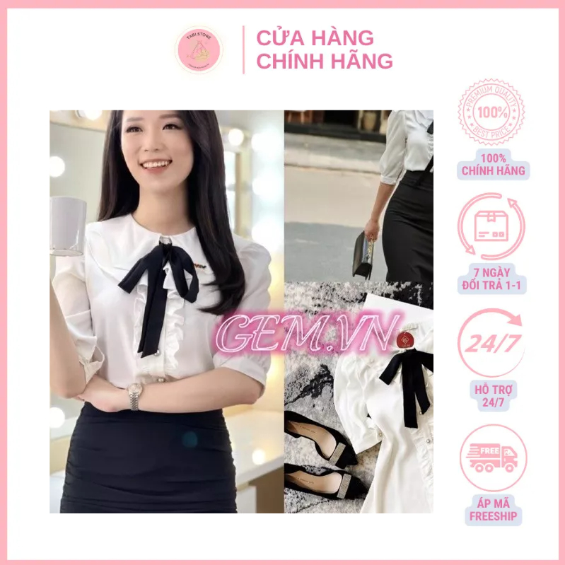 Áo sơ mi kiểu phối nơ G87 chất liệu mát, hàng thiết kế đẹp dễ phối hợp với chân váy hay quần thời trang các loại GEM.VN