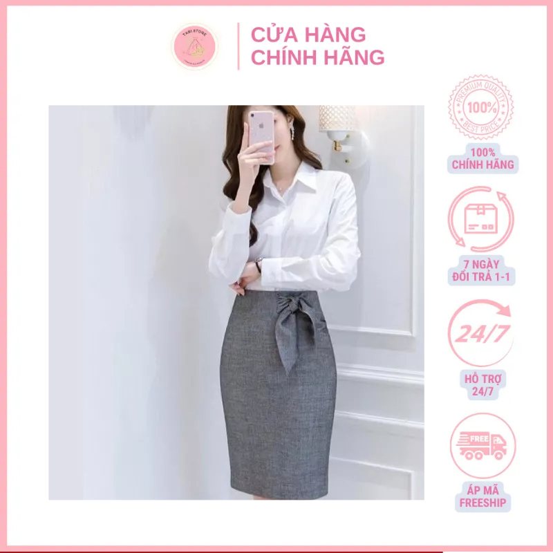 Chân váy bút chì nơ rất dễ kết hợp với áo sơ mi - các loại áo kiểu thời trang nữ - hợp thời trang - GEM Fashion