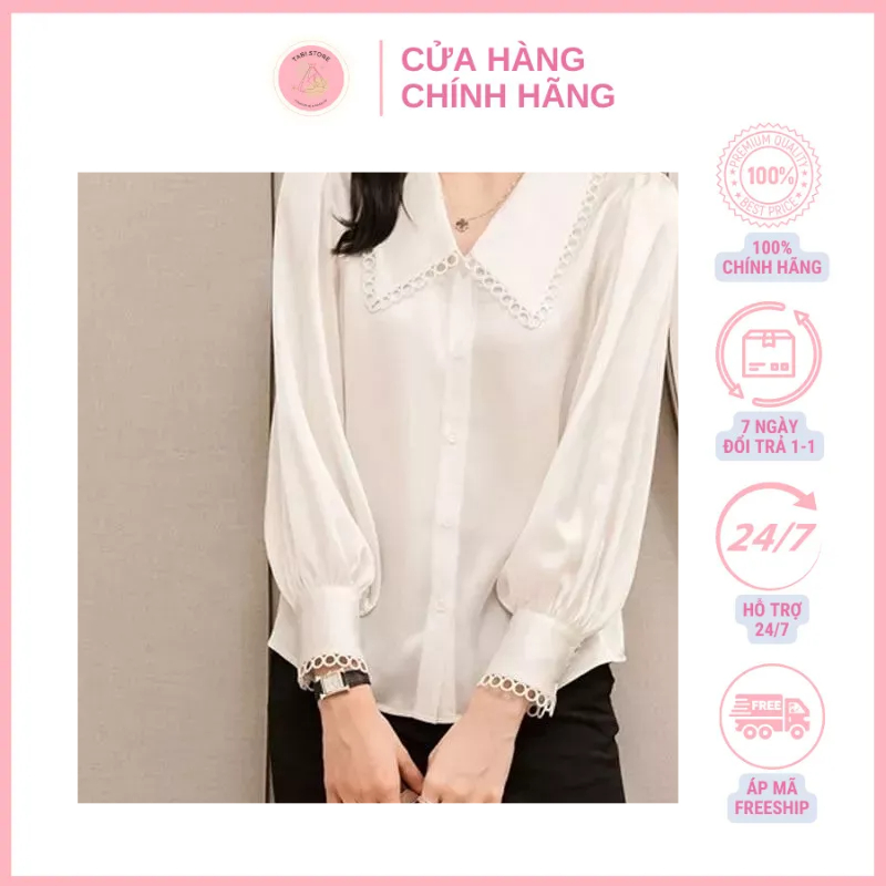 G42 Áo sơ mi đính ren tròn cách điệu, đi học hay công sở đều được, dễ phối hợp với các loại chân váy hay quần thời trang