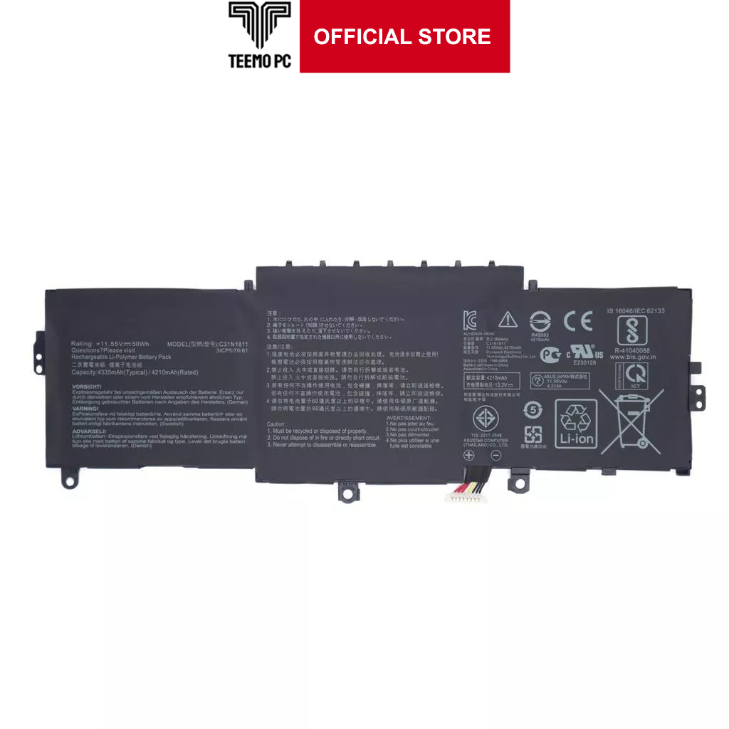 Pin Cho Laptop Asus Zenbook Ux433 Ux433F Ux433Fa U433Fn U4300Fn U4300Fa U4300 Rx433Fn 50W C31N1811 TEEMO PC TEBAT1384