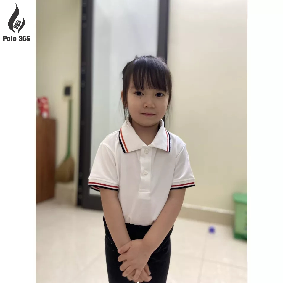 Áo thun polo đồng phục, áo Gia đình trắng 2 sọc các màu - Chất liệu cá sấu poly 4c