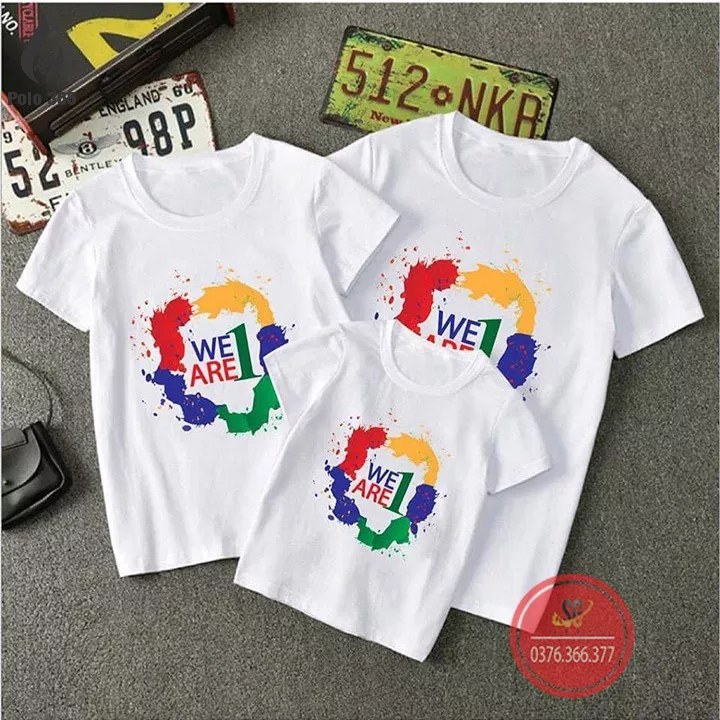 Áo thun đồng phục gia đình in We Are 1 màu trắng thun cotton mềm mịn-