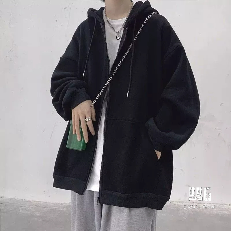 áo hoodie zip trơn , áo hoodie khoá zip form rộng nam nữ HDZ03