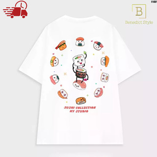 Cao cấp - Áo thun unisex áo thun tay lỡ form rộng hình Sushi nhiều họa tiết vui nhộn
