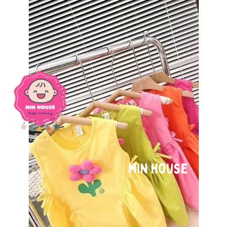 Váy thô dáng chữ A đính hoa nổi siêu xinh cho bé gái diện hè, đi biển, đi chơi