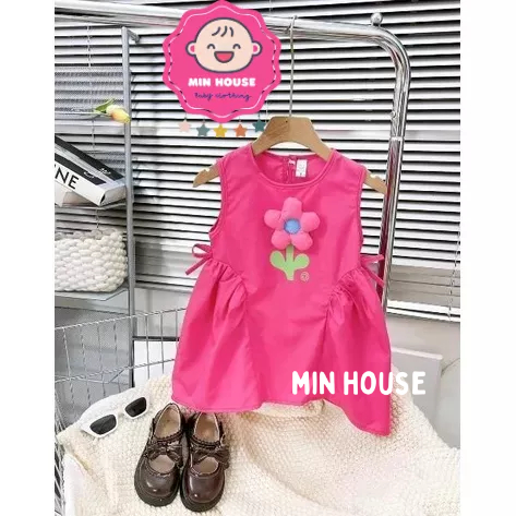 Váy thô dáng chữ A đính hoa nổi siêu xinh cho bé gái diện hè, đi biển, đi chơi