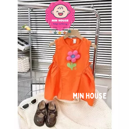 Váy thô dáng chữ A đính hoa nổi siêu xinh cho bé gái diện hè, đi biển, đi chơi