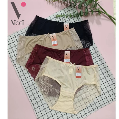 Quần lót nữ Vicci 104 lưng vừa, phối ren mỏng thân sau sexy nhiều màu