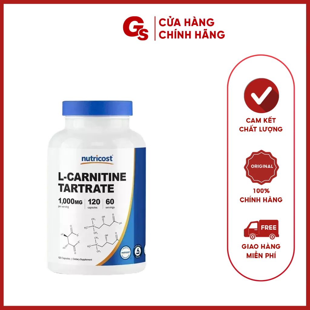 Viên uống Nutricost L-Carnitine Tartrate Capsules, 500 mg nhập khẩu Mỹ - Gymstore