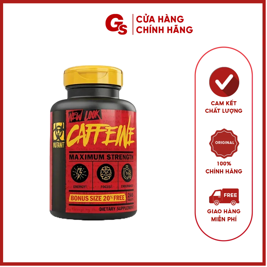 Viên uống Mutant Caffeine (240 viên) giảm mệt mỏi, tăng cường tỉnh táo, tăng khả năng tập trung não bộ