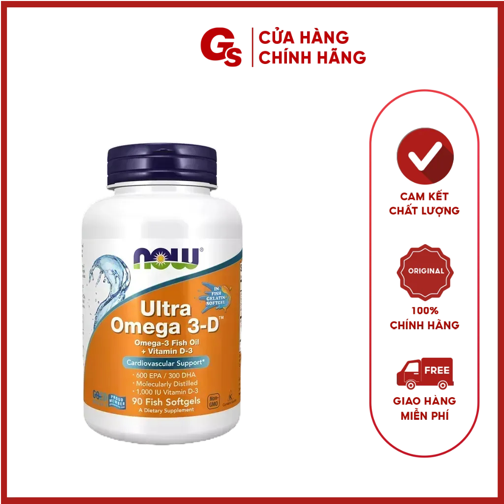 Viên uống Now Ultra Omega 3-D, 600 EPA / 300 DHA Fish Oil + Vitamin D-3 nhập khẩu Mỹ