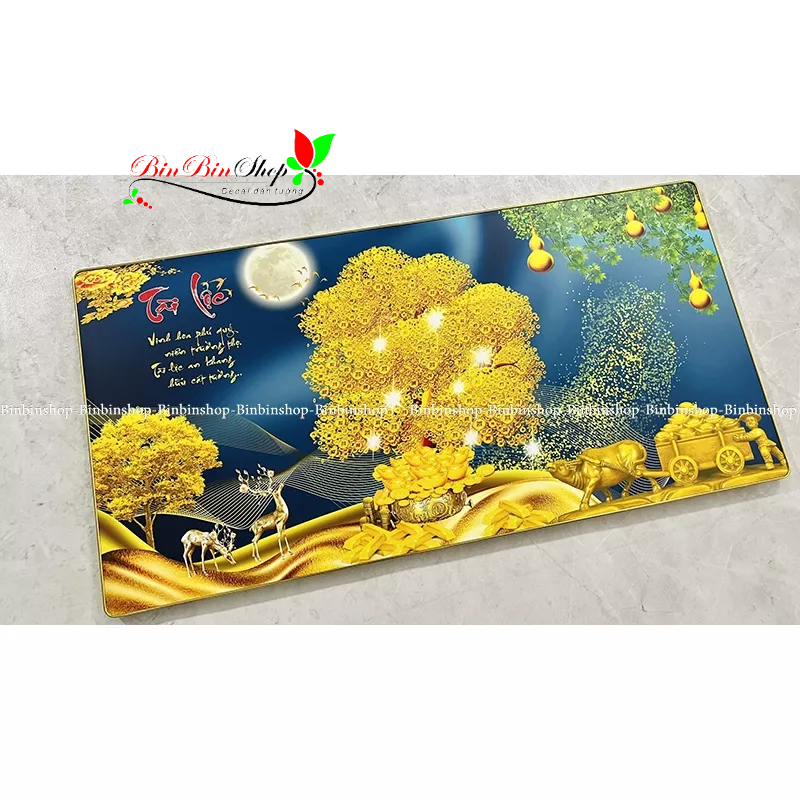 Tranh treo tường tráng gương cây kim tiền vàng tài lộc tặng kèm đinh 3 chân