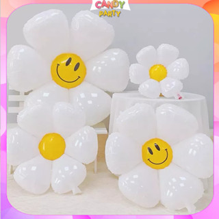 Bong Bóng Hoa Cúc Mặt Cười Màu Trắng, Bóng Hoa Cúc Cầm tay, Bóng mũ nhiều hình,Bóng Trang Trí Sinh Nhật Nhiều Kích Cỡ
