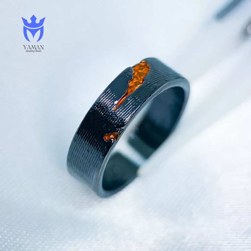 Nhẫn đen trơn YAMAN không gỉ đeo ngón trỏ ngón giữa, thời trang và cực ngầu