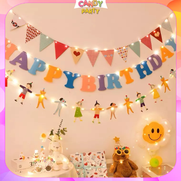 Dây chữ happy birthday bằng giấy, trang trí sinh nhật