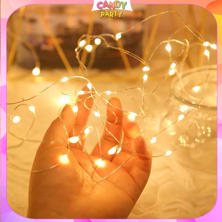 Dây đèn led đom đóm nhấp nháy màu vàng nắng có 3 chế độ nháy dùng pin trang trí decor