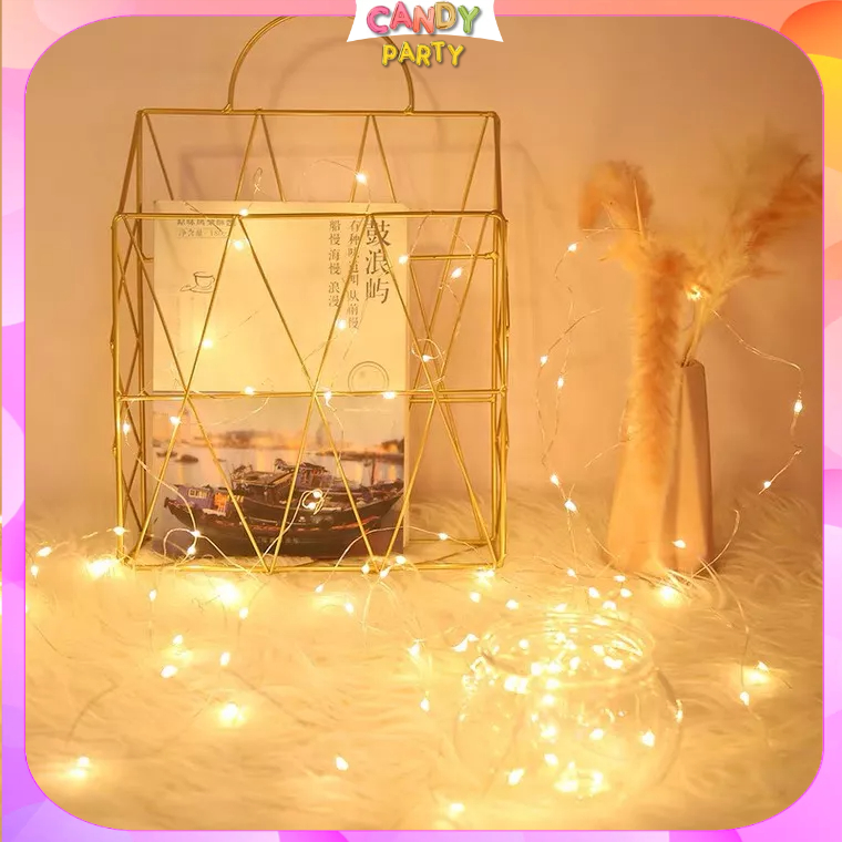 Dây đèn led đom đóm nhấp nháy màu vàng nắng có 3 chế độ nháy dùng pin trang trí decor