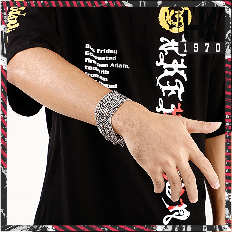 Vòng Tay Unisex phong cách Dây Xích 4-8mm Bằng Thép Không Gỉ Màu Bạc Cho Cặp Đôi Q062