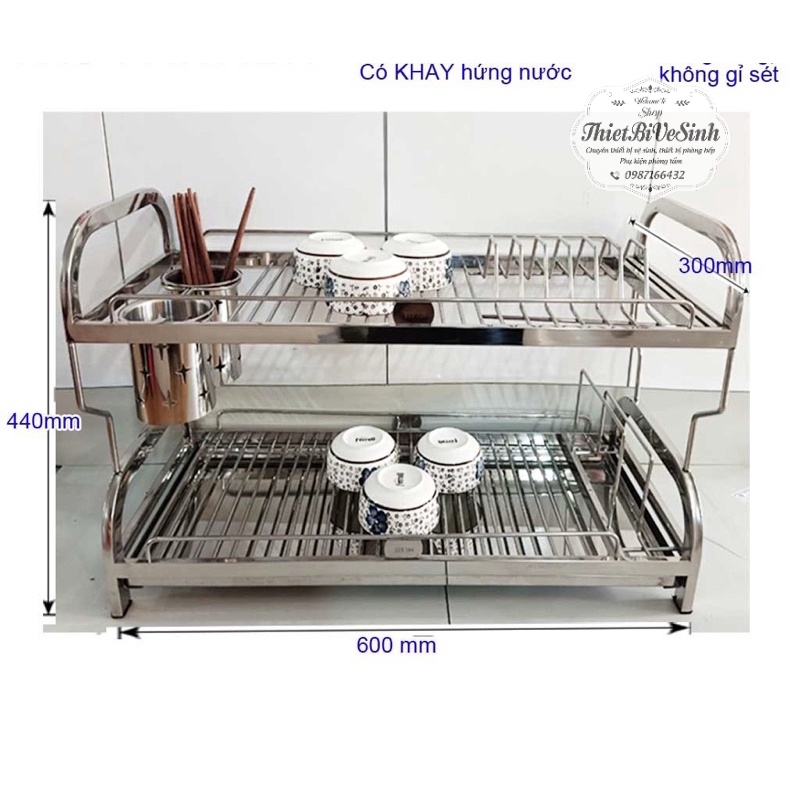Kệ úp chén bát đặt bàn inox 304 hộp cao cấp , Kệ chén dĩa đa năng ( ống đũa-máng dao + khay hứng nước