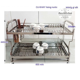 Kệ úp chén bát đặt bàn inox 304 hộp cao cấp , Kệ chén dĩa đa năng ( ống đũa-máng dao + khay hứng nước