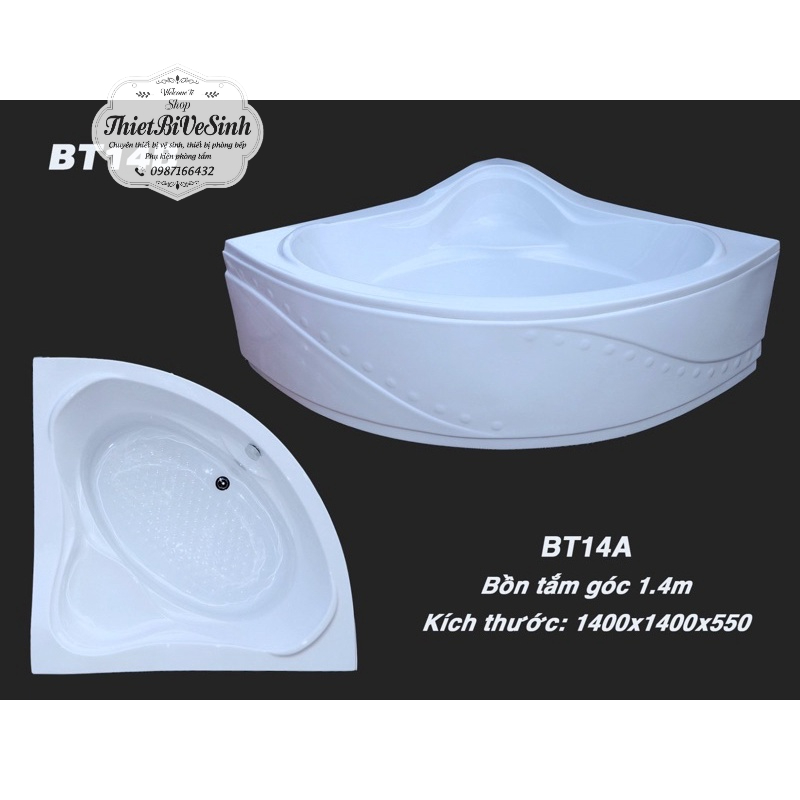 Bồn Tắm Góc Nằm 1m4x1m4(1400x1400) massage,vòi sen di động cao cấp bảo hành 3 năm