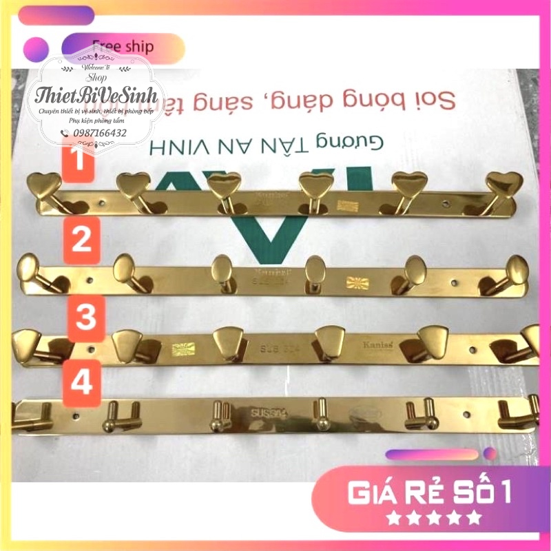 móc treo quần áo cao cấp inox 304 mạ vàng dày 3ly-treo đồ đa năng-mắc quần áo