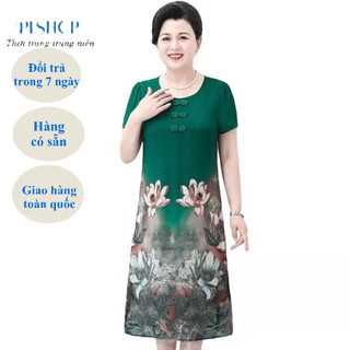Đầm Trung Niên Dáng Suông, Mẫu Đầm Trung Niên In Hoa Cho Mẹ Đi Tiệc Sang Trọng, Trẻ Trung