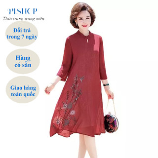 ❣️đầm suông trung niên❣️đầm dự tiệc trung niên phối họa tiết hoa dáng suông sang trọng size m -> 3xl