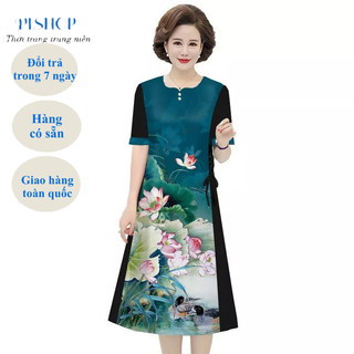 Đầm Trung Niên Nữ Đi Tiệc, Mẫu Váy Trung Niên In Hoa Cho Mẹ, Bà Đi Tiệc Sang Trọng Thoải Mái, Có Đủ Size