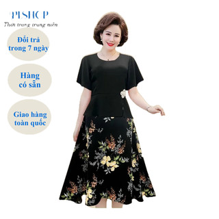 ❣️có big size❣️đầm dáng dài tuổi trung niên xòe đính hạt tay cánh tiên, đầm trung niên in hoa trẻ trung cho mẹ