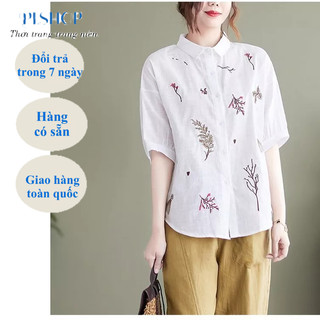 Áo Sơ Mi Nữ In Hoa Form Tay Lỡ Trẻ Trung