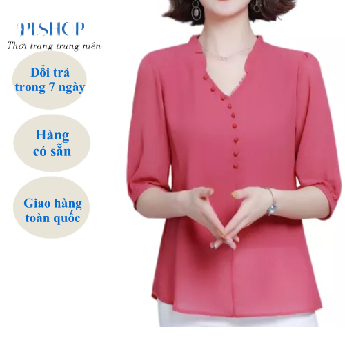 Áo Trung Niên Nữ Tặng Mẹ, Mẫu Áo Kiểu Tay Lỡ Cổ V Đính Nút Form Rộng Bigsize | Thời Trang Trung Niên U50