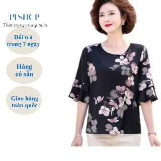 Áo Kiểu Trung Niên Phối Họa Tiết Hoa Sang Trọng Cho Mẹ U50-80