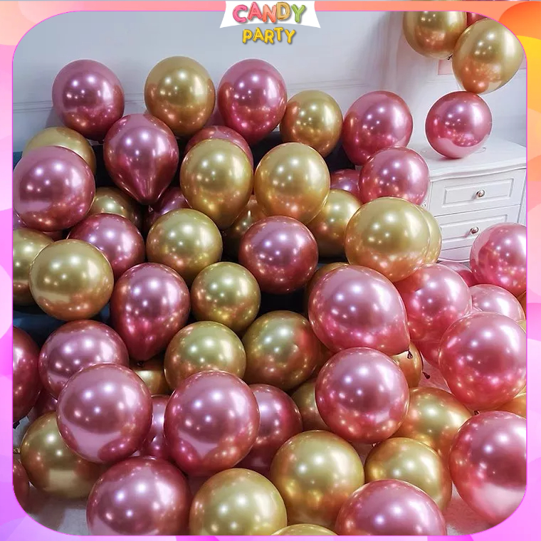 Set 50/30/10 bóng mix màu 10inch crom, chrome, sequin, kim tuyến, đỏ lồng nhũ, trang trí sinh nhật, trang trí phòng cưới