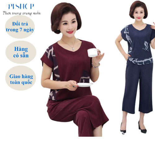 Đồ bộ nữ mặc nhà, quần áo trung niên cho mẹ, chất liệu đũi mềm mát, thấm hút mồ hôi cực tốt, CÓ SIZE