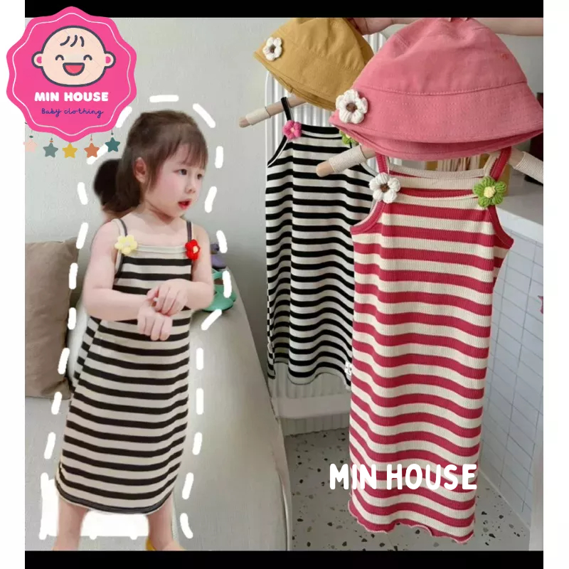 (10-22kg) Đầm body len Quảng Châu thiết kế 2 dây cho bé gái diện hè, đi học, đi chơi (KHÔNG KÈM NÓN)