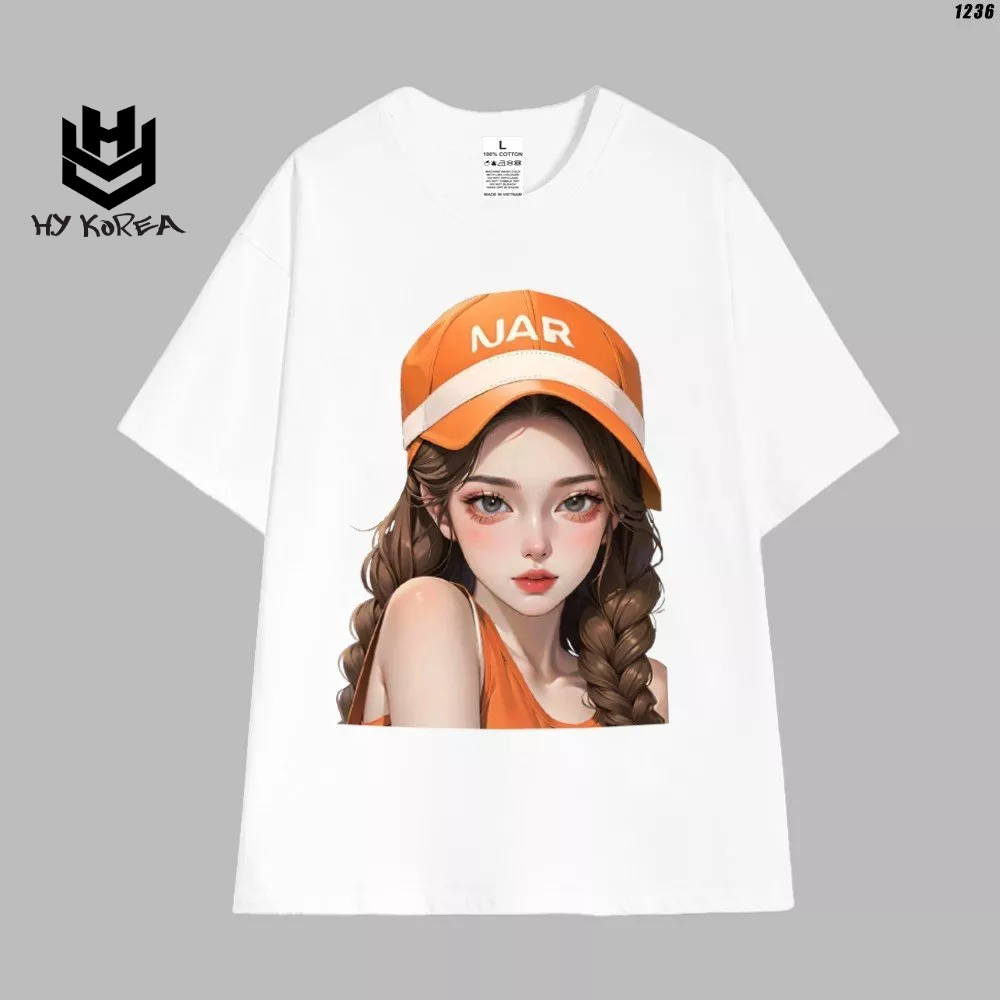 Áo Thun Nữ Tay Lỡ HY KOREA Cô Gái nón cam 1236 Cotton 100 Form Rộng