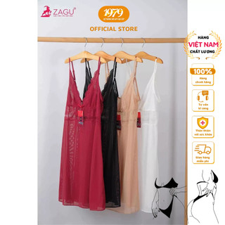 Đầm ngủ nữ phối lưới full ren dáng xòe nhẹ ZAGU DL001