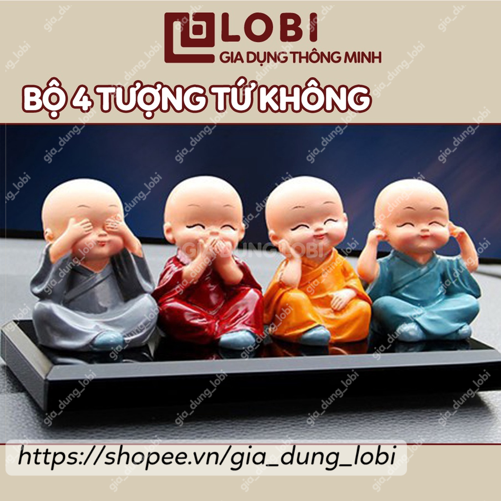Bộ 4 tượng chú tiểu bốn hòa thượng tứ không mini để ô tô bàn làm việc đẹp bằng sứ an lạc