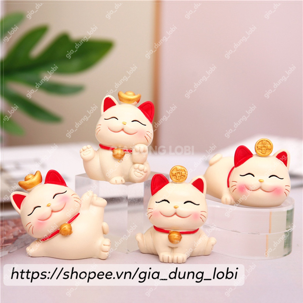 Bộ 4 tượng mèo thần tài biểu tượng may mắn tào lộc để bàn trang trí nhà cửa, xe hơi, quà tặng
