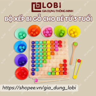Bộ đồ chơi xếp bi gỗ Đồ chơi gỗ xếp hình cho bé phát triển trí tuệ tư duy logic IQ cho bé