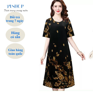 Đầm Trung Niên Sang Trọng,Mẫu Váy Trung Niên Cho Mẹ Đi Tiệc Họa Tiết In Hoa Cao Cấp