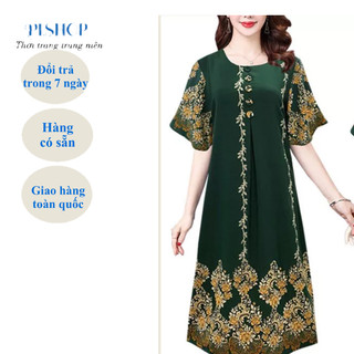 Đầm Dự Tiệc Trung Niên, Váy Trung Niên Cho Mẹ Đi Tiệc Dáng Suông Thoải Mái, Họa Tiết Trẻ Trung