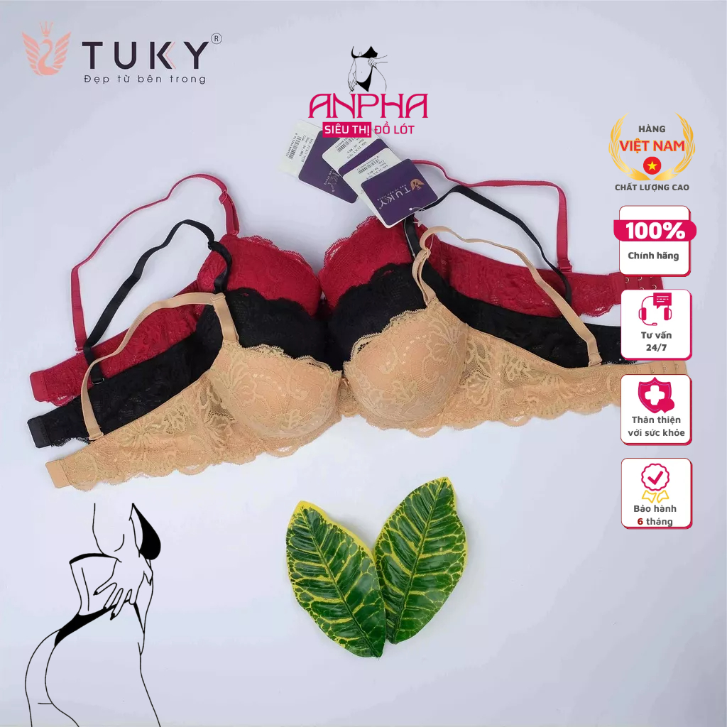 Kết Hợp Gồm Lớp Ren và Lưới Áo Ngực Ren TUKY 7575 Cúp Xéo Mút Dày Hỗ Trợ Nâng Ngực Tối Đa
