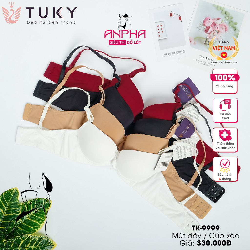 Áo ngực xéo góc, mút dày, nguyên trơn, lưng 3 móc TUKY 9999 Chuẩn Hàng Thương Hiệu